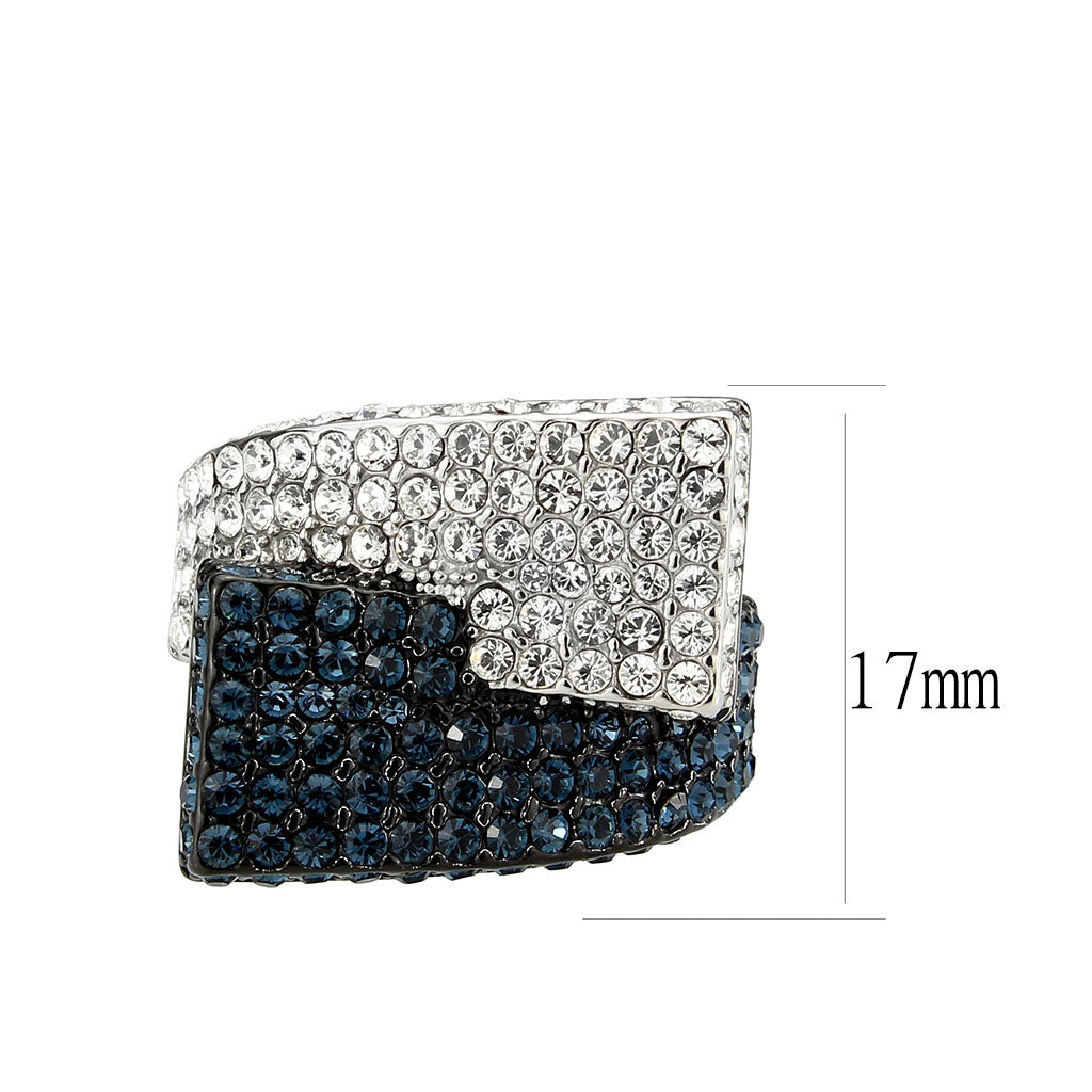 Two Tone IP Black (Ion Plating) Stainless Steel Ring with Top Grade Crystal in MultiColor