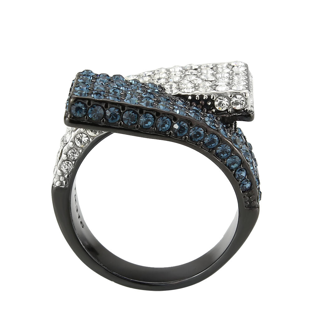 Two Tone IP Black (Ion Plating) Stainless Steel Ring with Top Grade Crystal in MultiColor