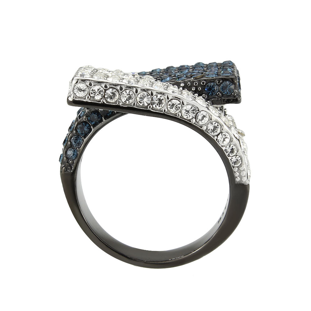 Two Tone IP Black (Ion Plating) Stainless Steel Ring with Top Grade Crystal in MultiColor