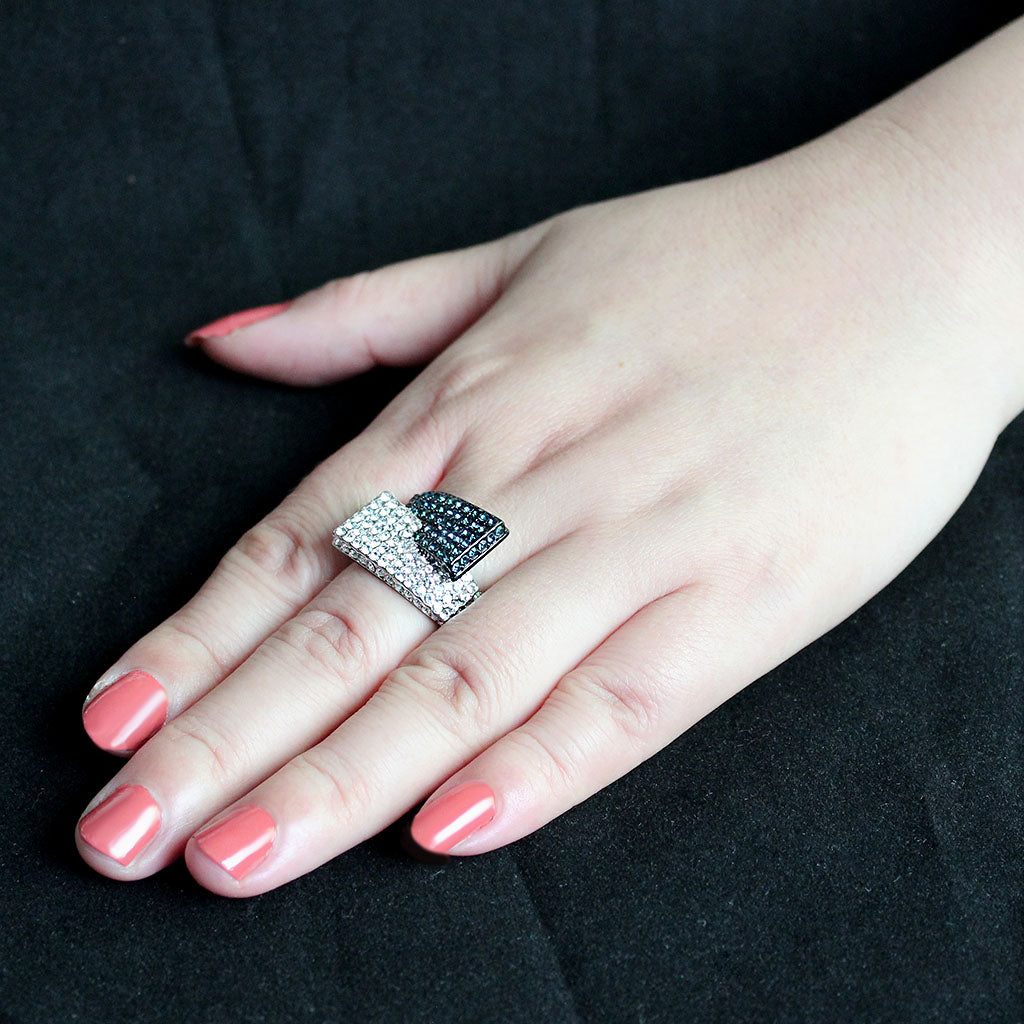 Two Tone IP Black (Ion Plating) Stainless Steel Ring with Top Grade Crystal in MultiColor