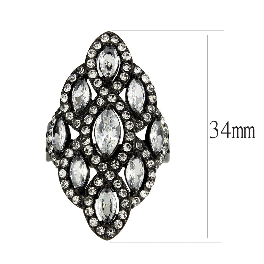 IP Black (Ion Plating) Stainless Steel Ring with AAA Grade CZ in Clear
