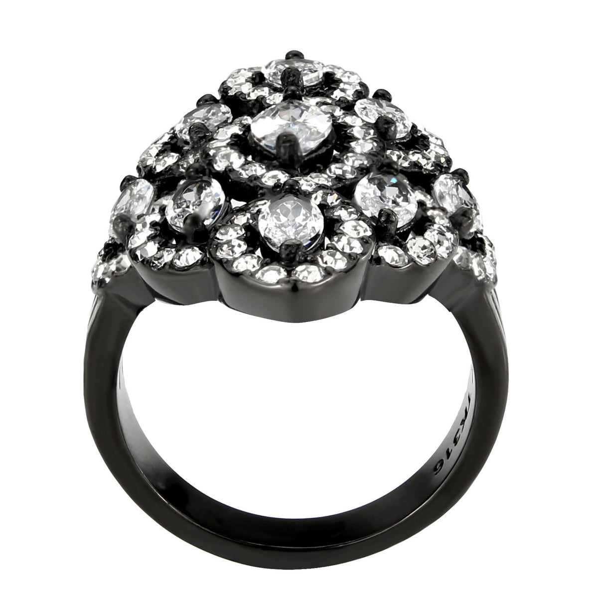 IP Black (Ion Plating) Stainless Steel Ring with AAA Grade CZ in Clear