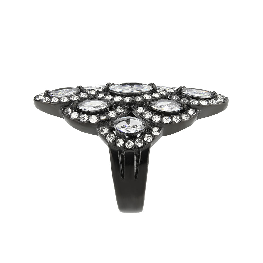 IP Black (Ion Plating) Stainless Steel Ring with AAA Grade CZ in Clear