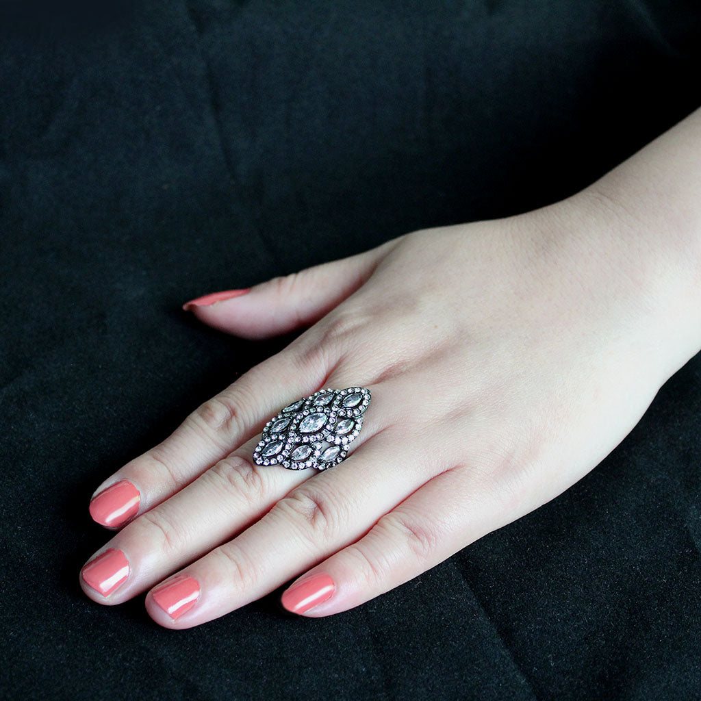 IP Black (Ion Plating) Stainless Steel Ring with AAA Grade CZ in Clear