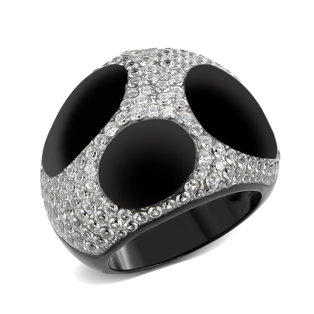 Two Tone IP Black (Ion Plating) Stainless Steel Ring with AAA Grade CZ in Clear