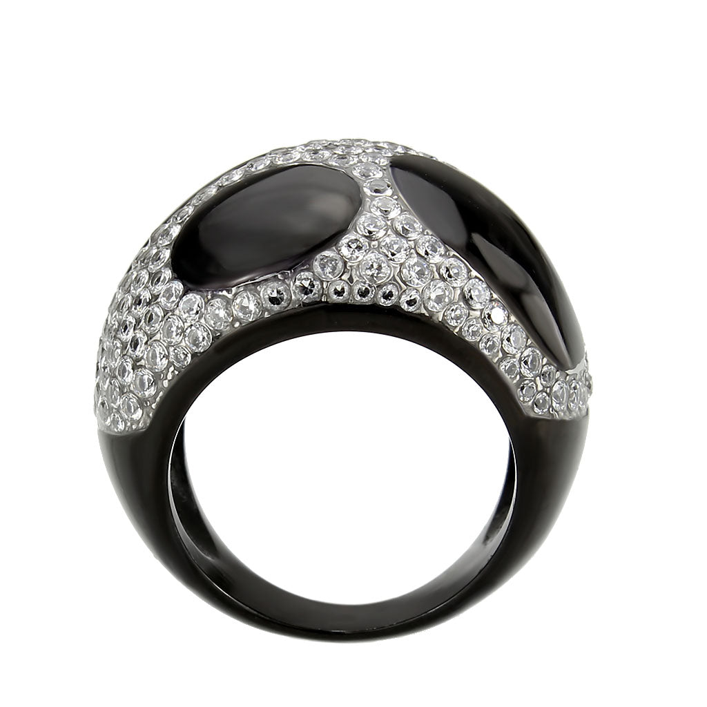 Two Tone IP Black (Ion Plating) Stainless Steel Ring with AAA Grade CZ in Clear