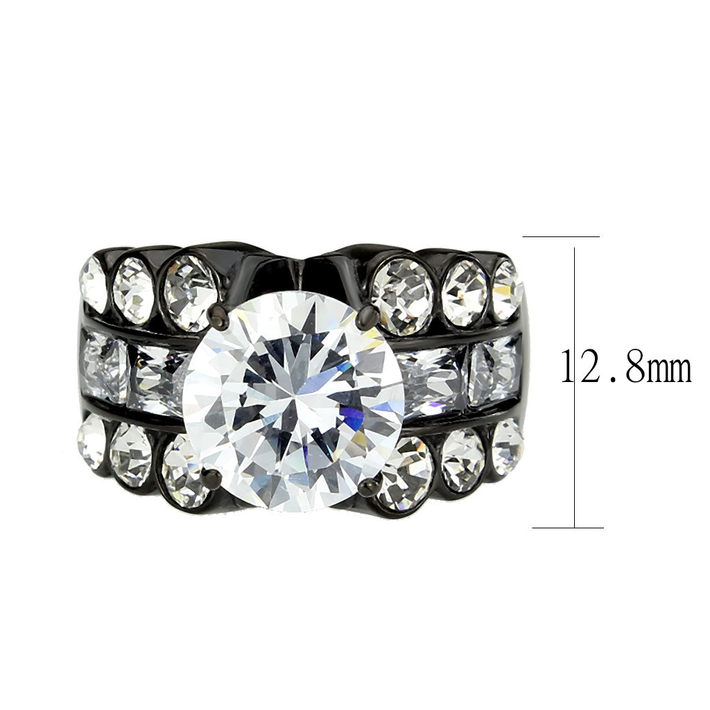 IP Black (Ion Plating) Stainless Steel Ring with AAA Grade CZ in Clear