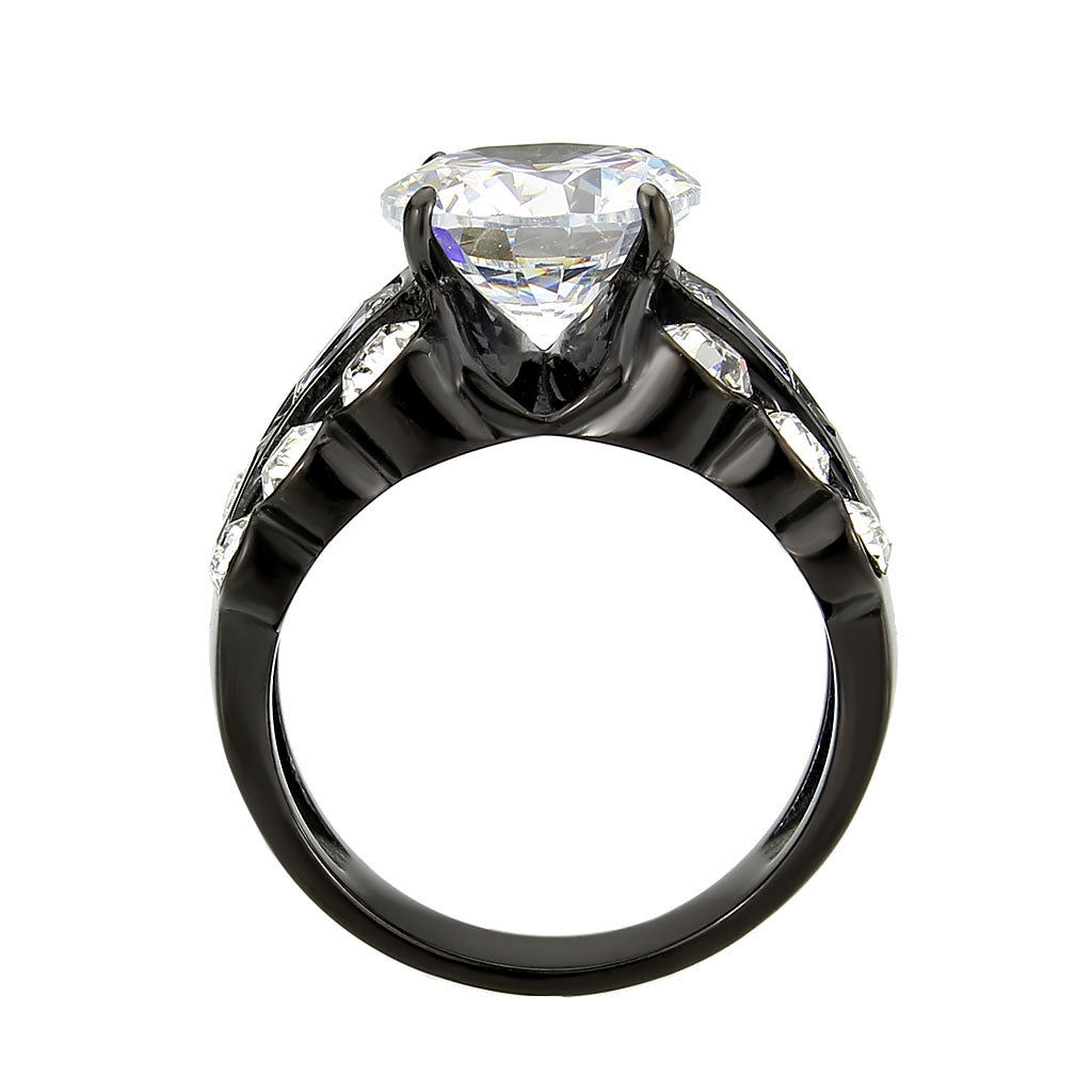 IP Black (Ion Plating) Stainless Steel Ring with AAA Grade CZ in Clear