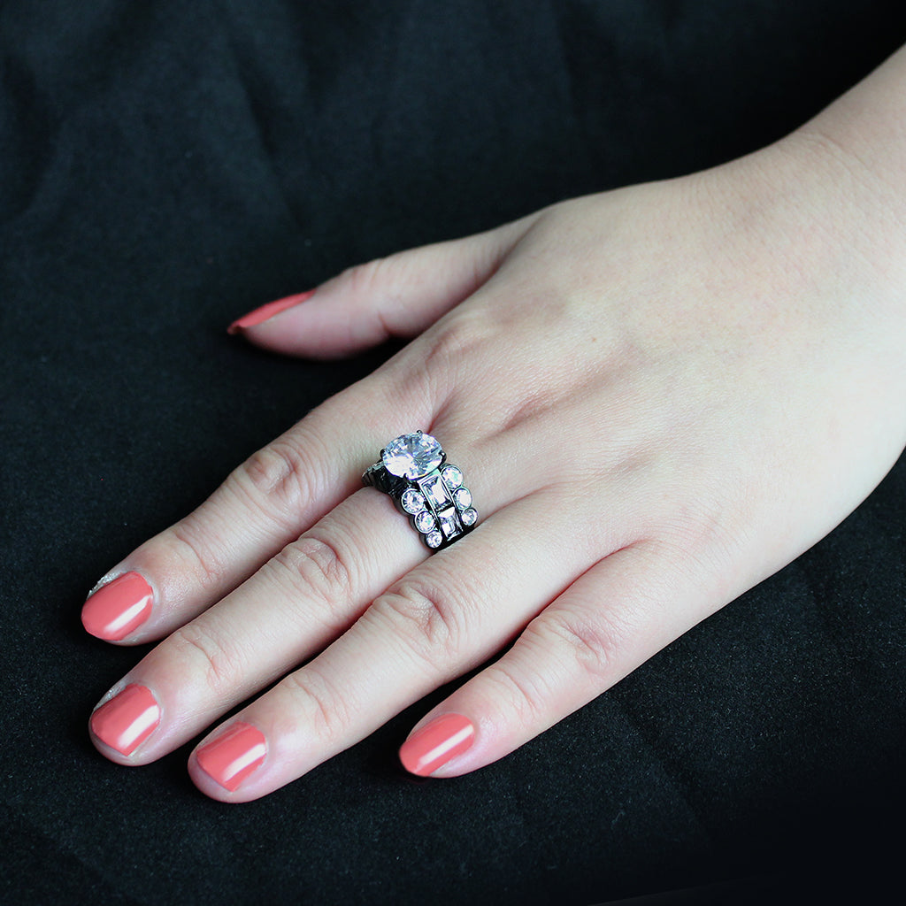 IP Black (Ion Plating) Stainless Steel Ring with AAA Grade CZ in Clear