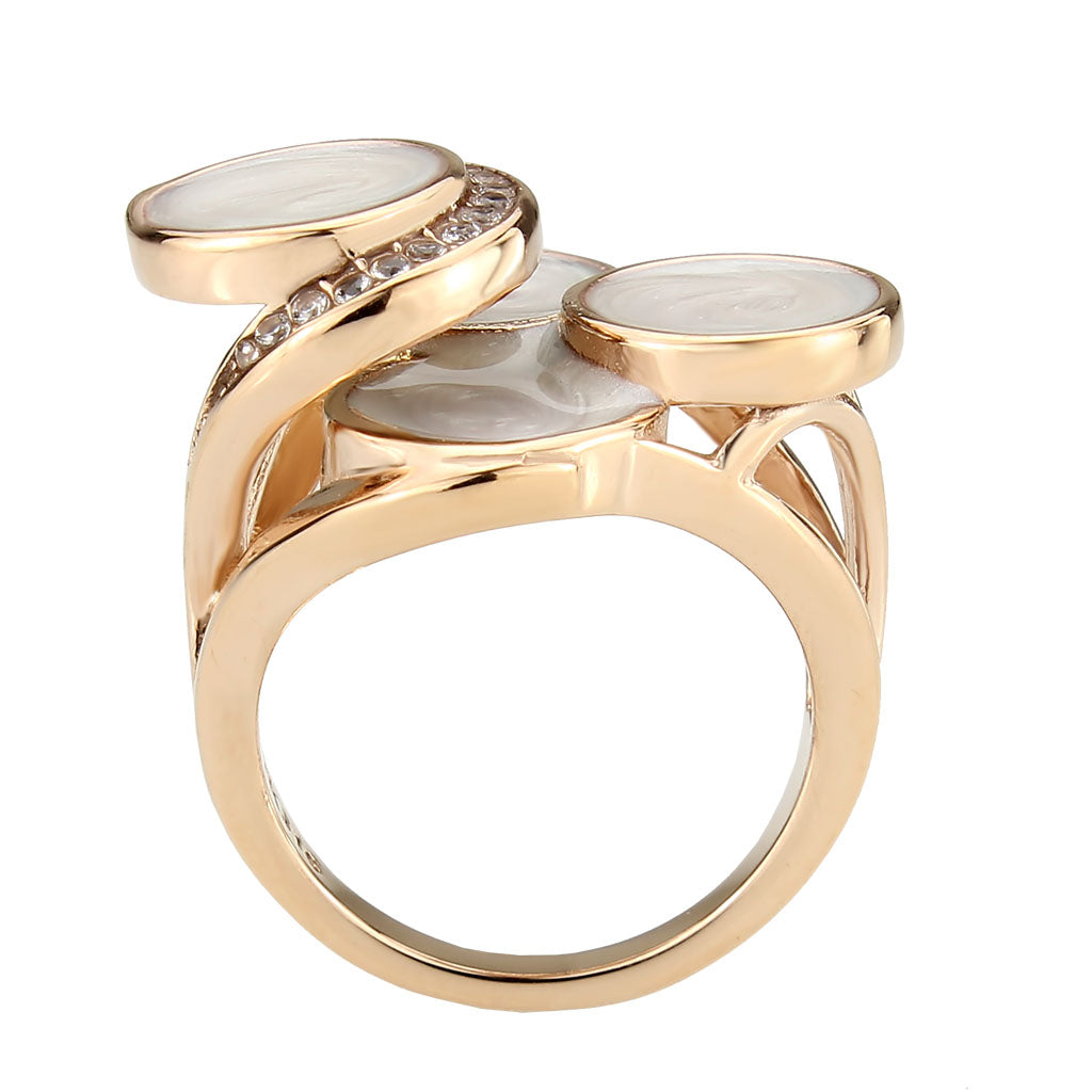 IP Rose Gold(Ion Plating) Stainless Steel Ring with AAA Grade CZ in Clear