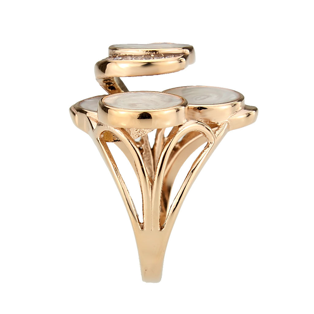IP Rose Gold(Ion Plating) Stainless Steel Ring with AAA Grade CZ in Clear