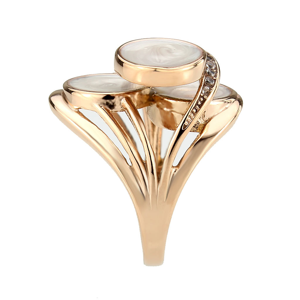 IP Rose Gold(Ion Plating) Stainless Steel Ring with AAA Grade CZ in Clear