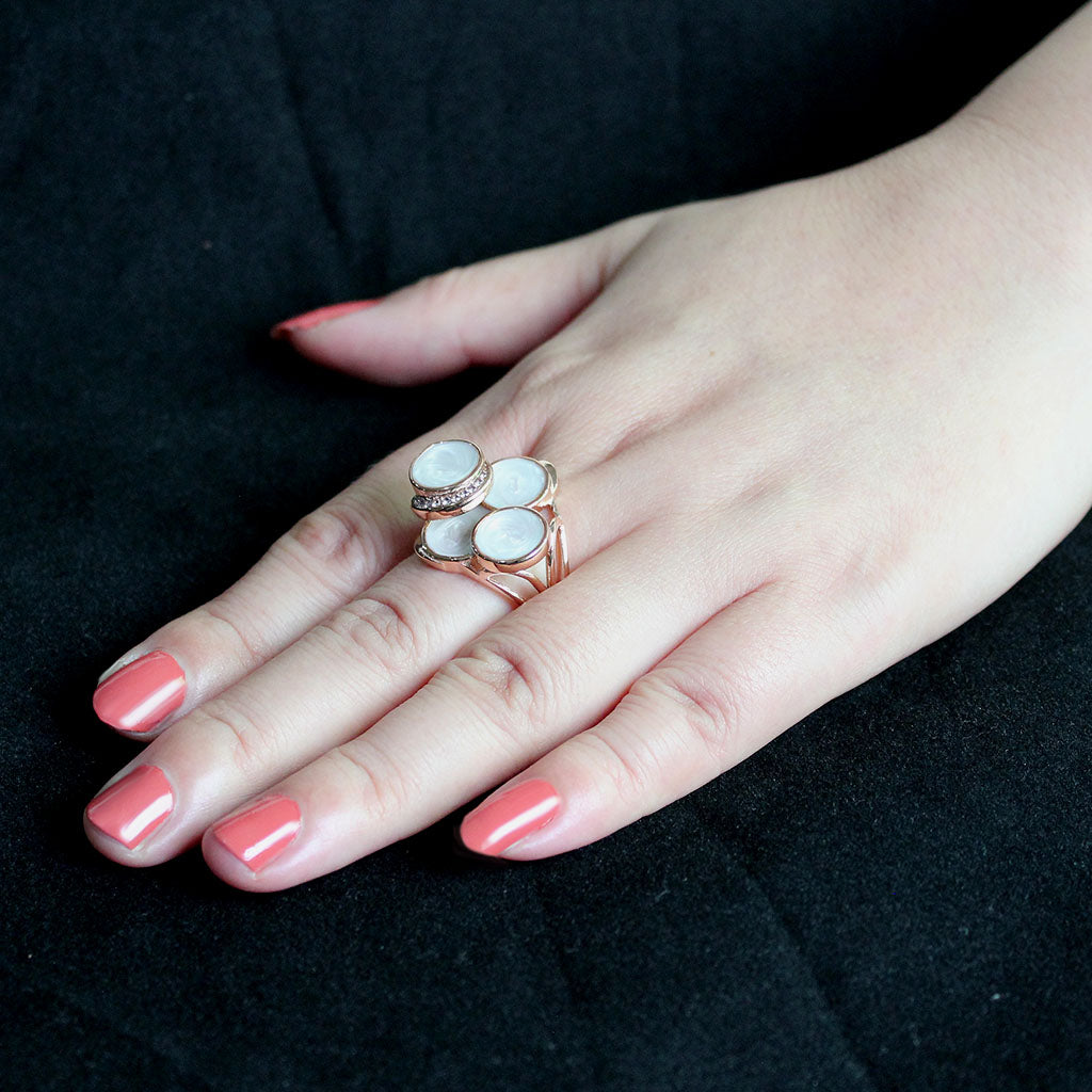 IP Rose Gold(Ion Plating) Stainless Steel Ring with AAA Grade CZ in Clear