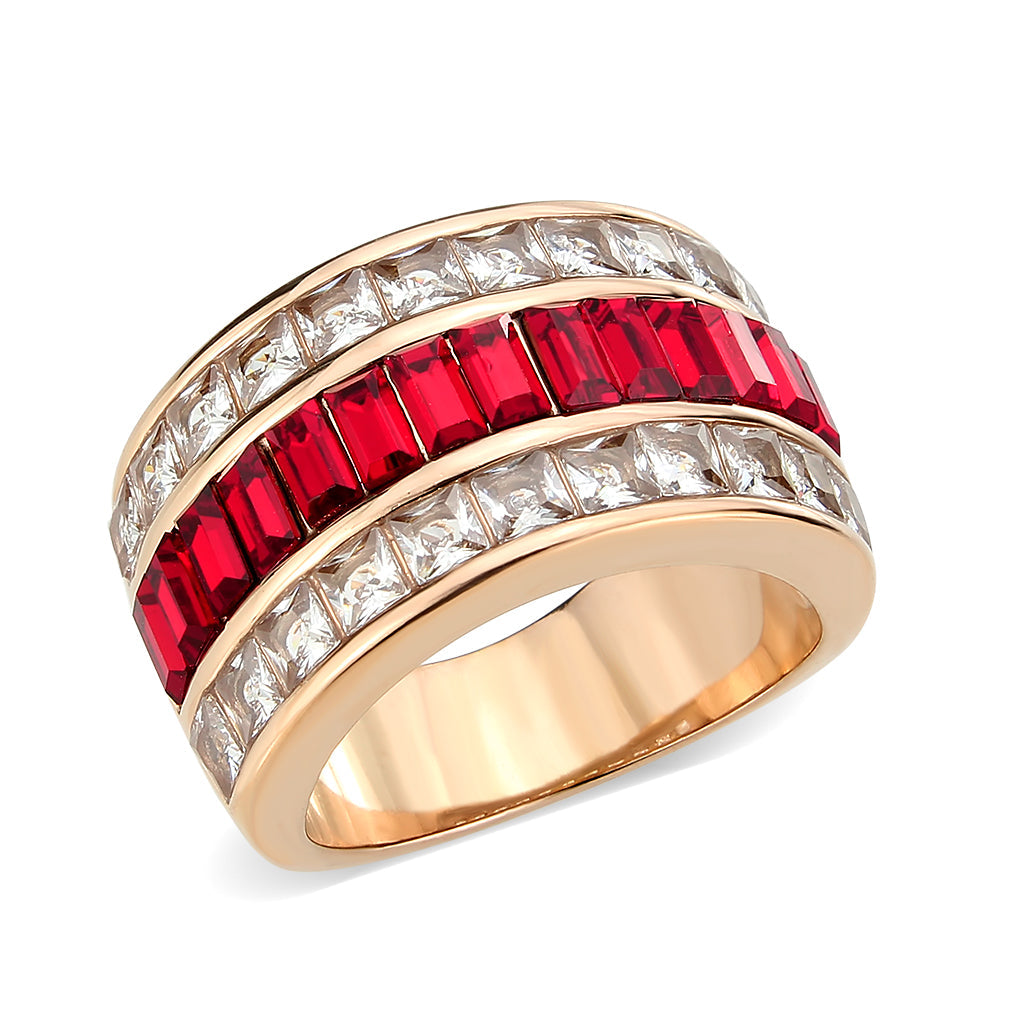IP Rose Gold(Ion Plating) Stainless Steel Ring with Top Grade Crystal in Red Series