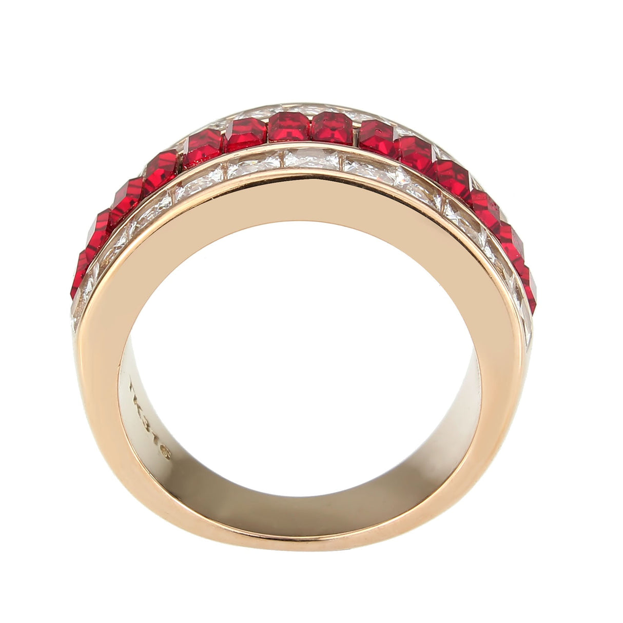 IP Rose Gold(Ion Plating) Stainless Steel Ring with Top Grade Crystal in Red Series