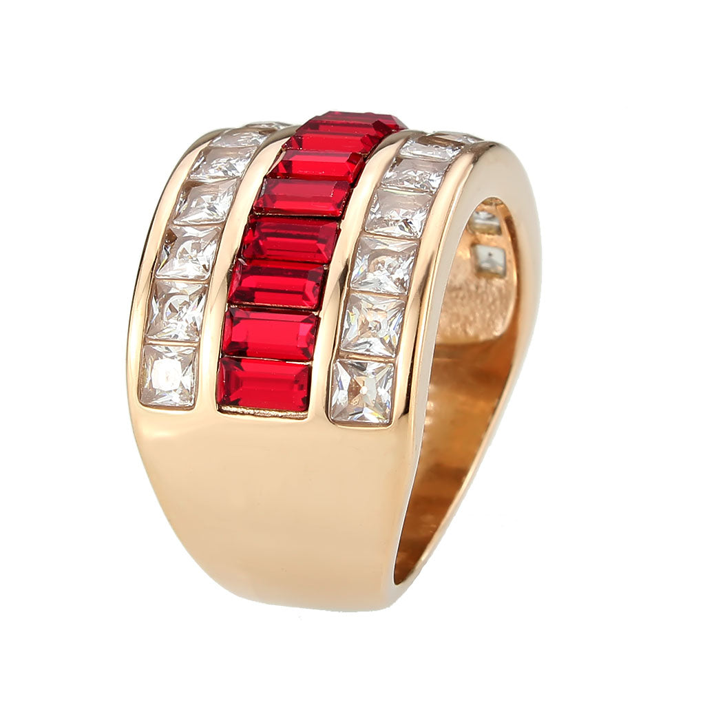 IP Rose Gold(Ion Plating) Stainless Steel Ring with Top Grade Crystal in Red Series
