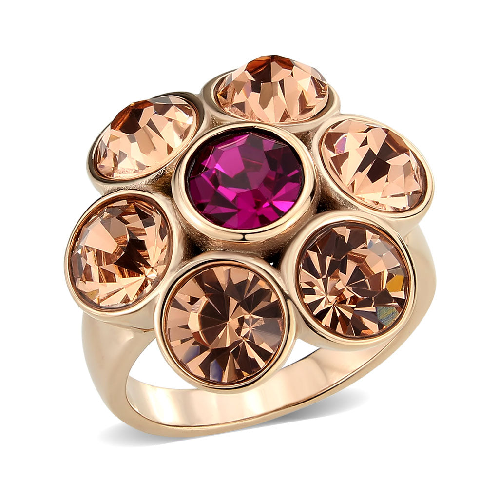IP Rose Gold(Ion Plating) Stainless Steel Ring with Top Grade Crystal in MultiColor