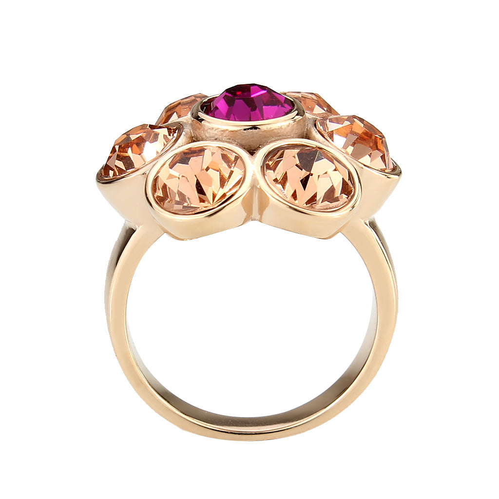 IP Rose Gold(Ion Plating) Stainless Steel Ring with Top Grade Crystal in MultiColor