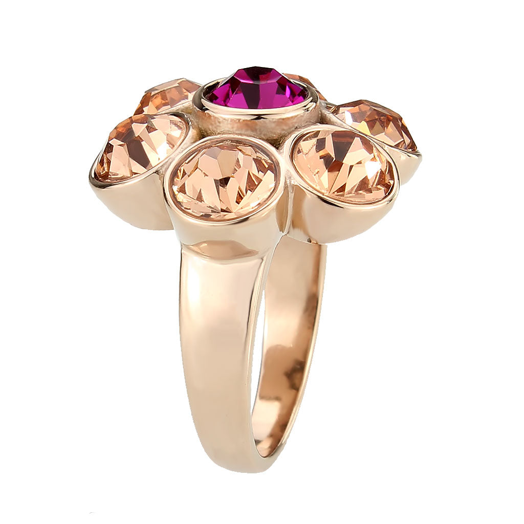 IP Rose Gold(Ion Plating) Stainless Steel Ring with Top Grade Crystal in MultiColor