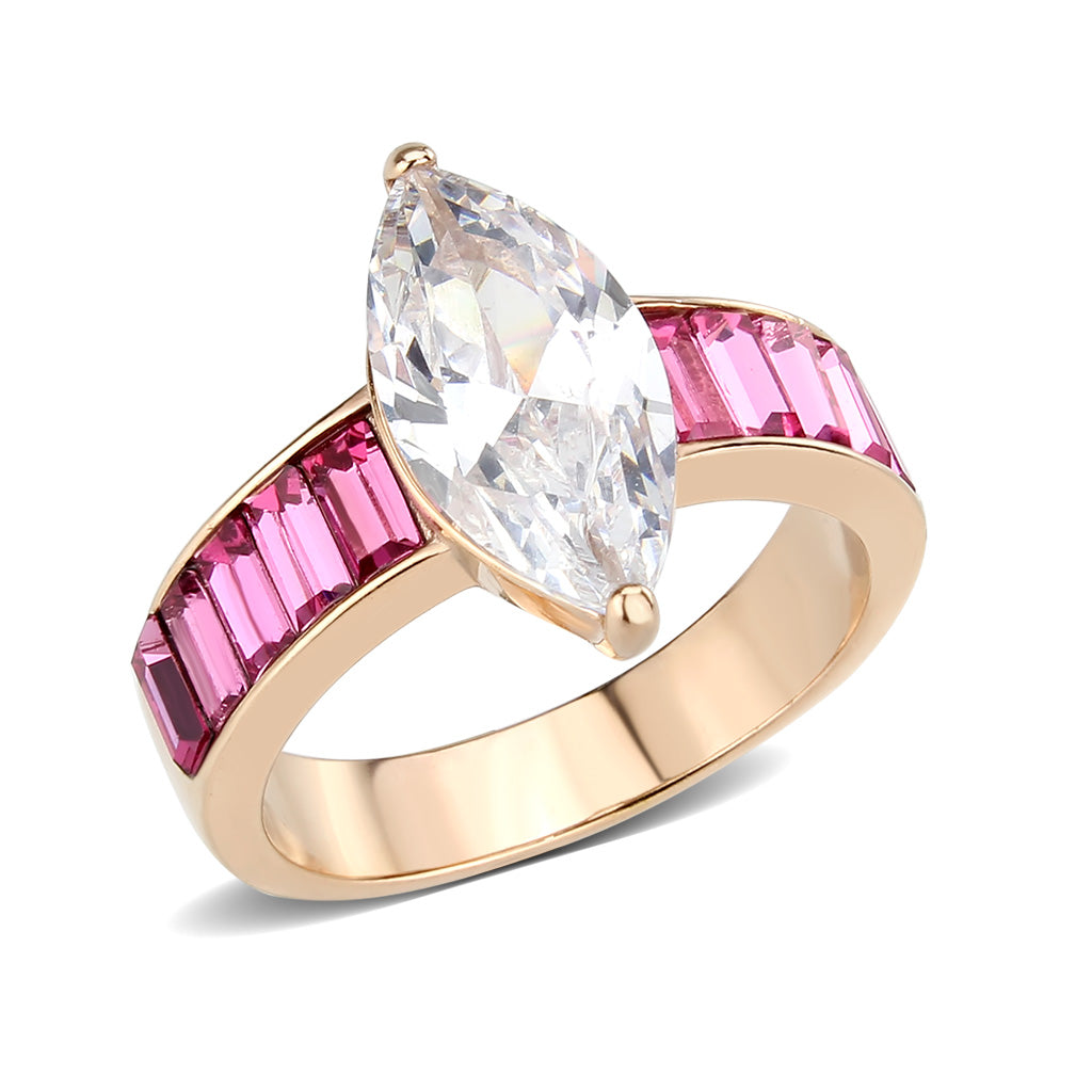 IP Rose Gold(Ion Plating) Stainless Steel Ring with AAA Grade CZ in Clear