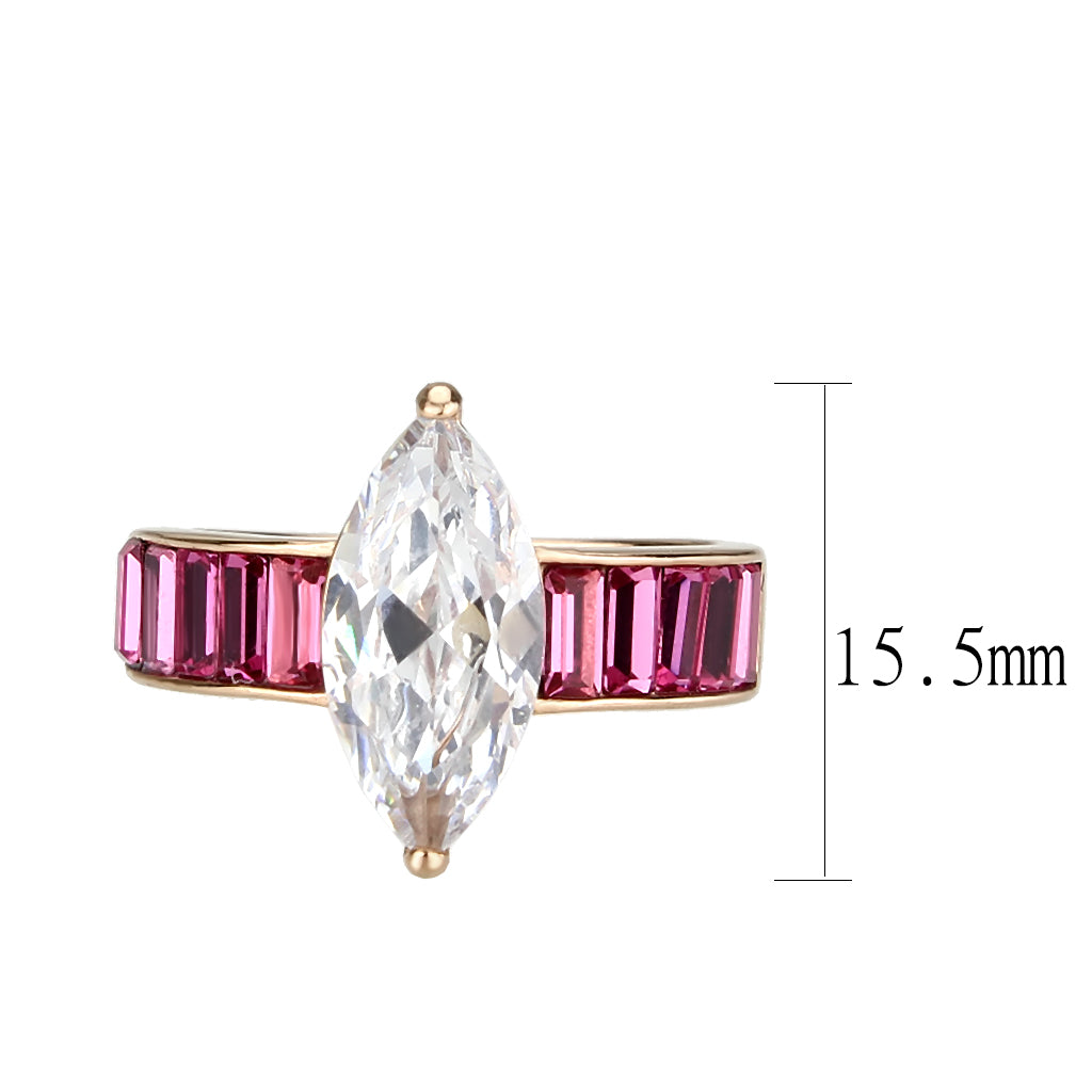 IP Rose Gold(Ion Plating) Stainless Steel Ring with AAA Grade CZ in Clear
