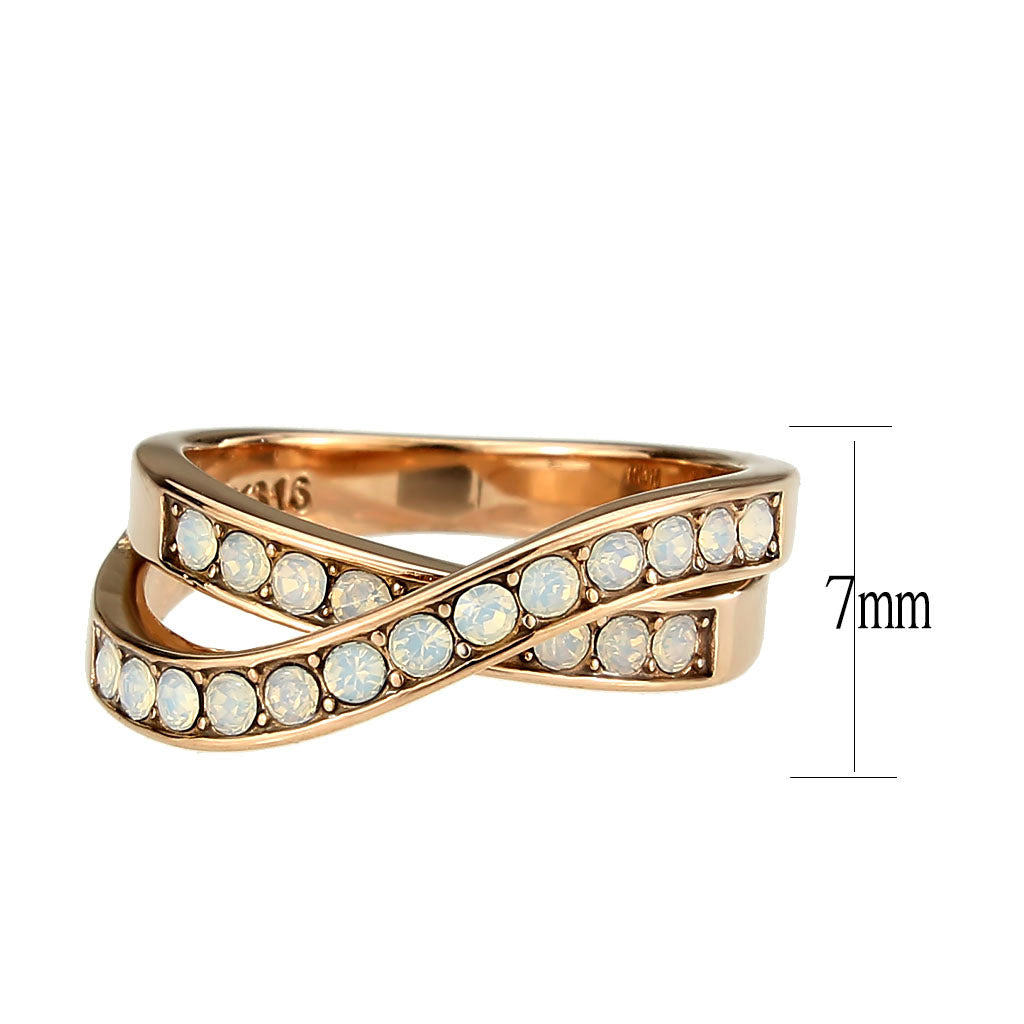 IP Rose Gold(Ion Plating) Stainless Steel Ring with Top Grade Crystal in Fireopal