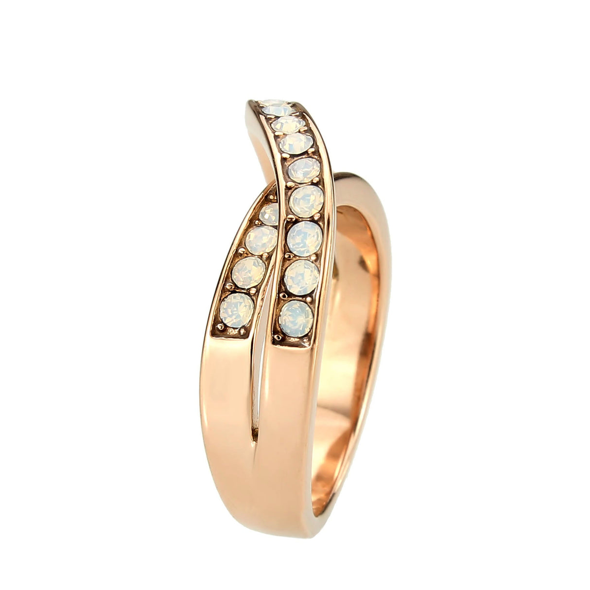 IP Rose Gold(Ion Plating) Stainless Steel Ring with Top Grade Crystal in Fireopal