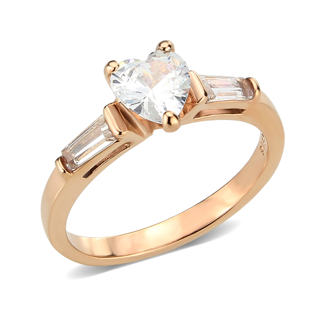 IP Rose Gold(Ion Plating) Stainless Steel Ring with AAA Grade CZ in Clear