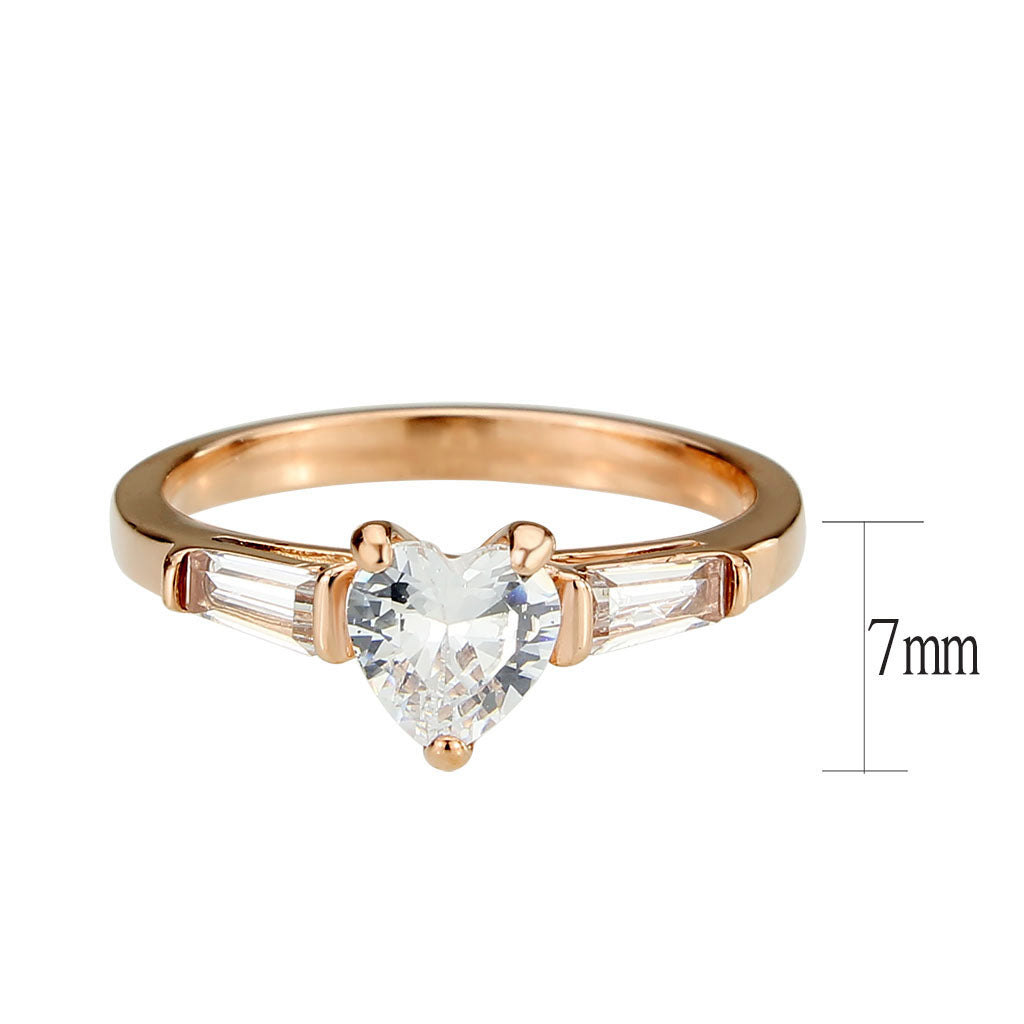 IP Rose Gold(Ion Plating) Stainless Steel Ring with AAA Grade CZ in Clear