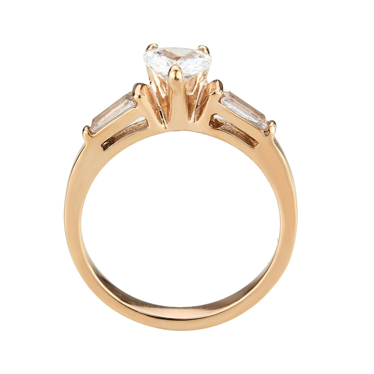 IP Rose Gold(Ion Plating) Stainless Steel Ring with AAA Grade CZ in Clear