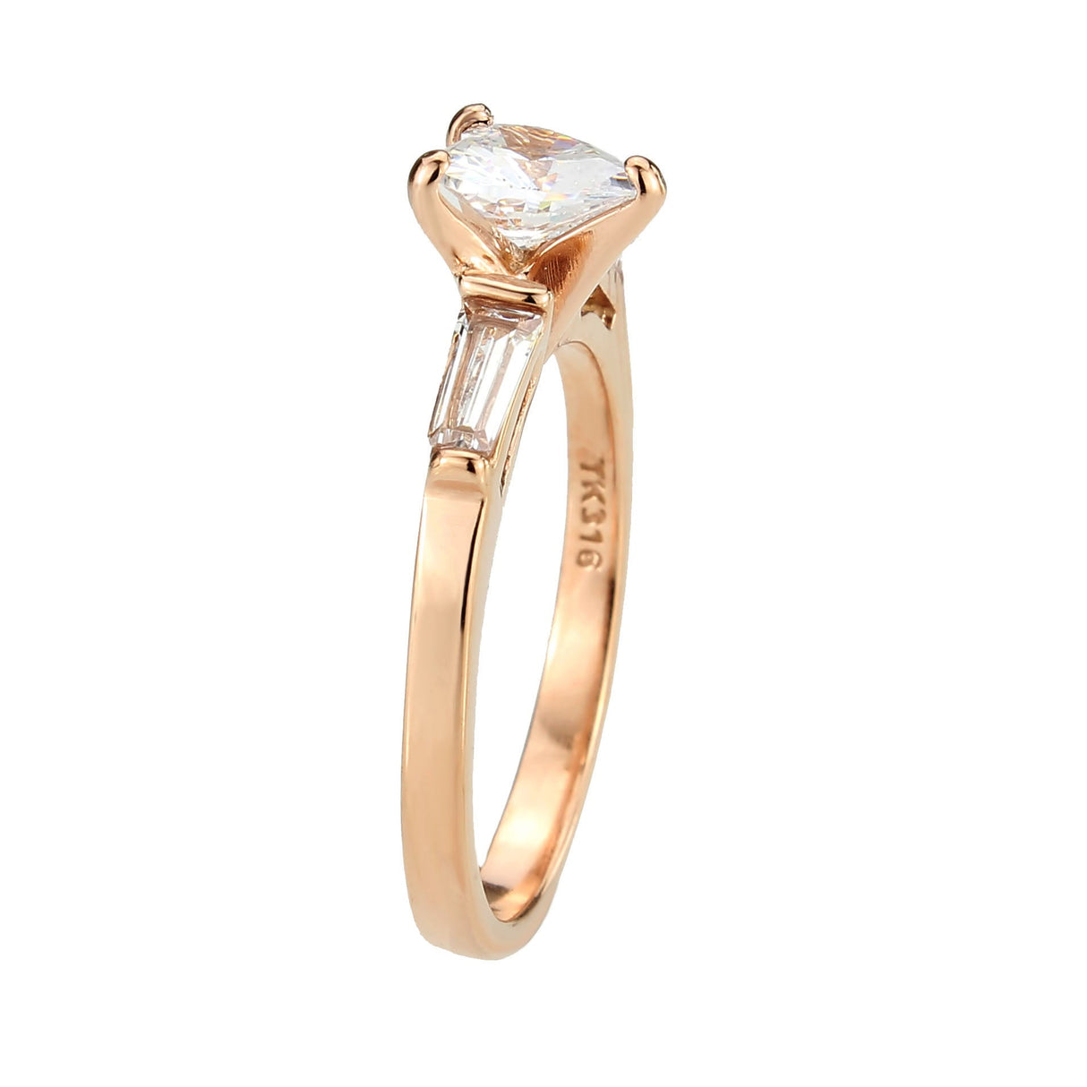 IP Rose Gold(Ion Plating) Stainless Steel Ring with AAA Grade CZ in Clear