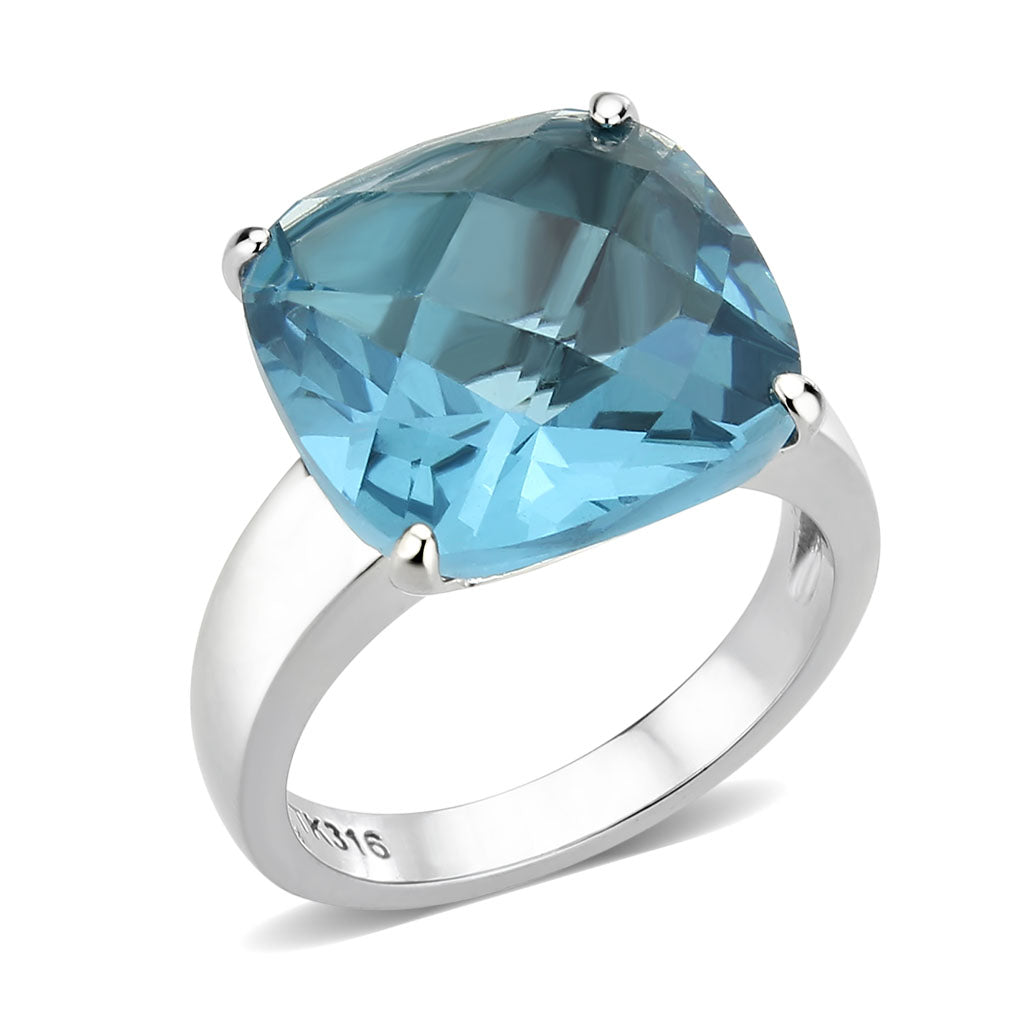 High polished (no plating) Stainless Steel Ring with Synthetic in SeaBlue