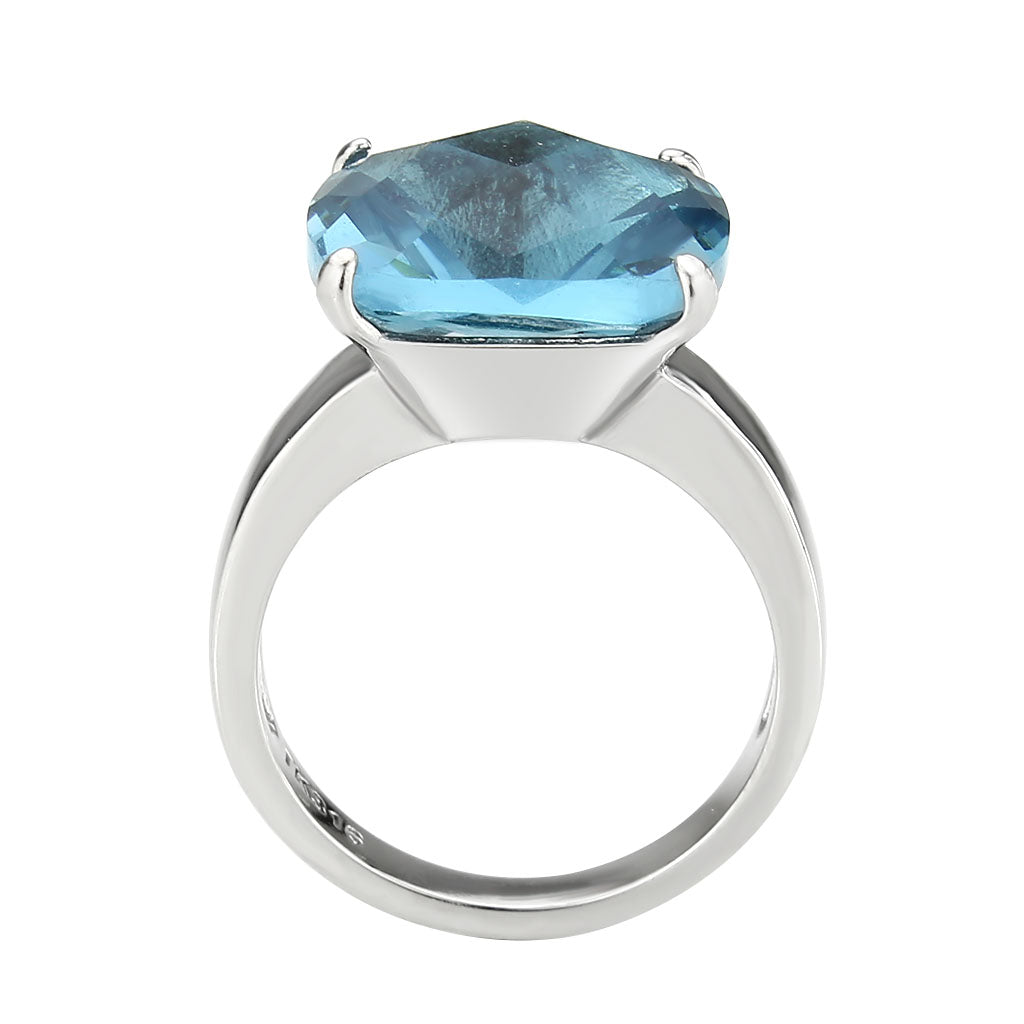 High polished (no plating) Stainless Steel Ring with Synthetic in SeaBlue