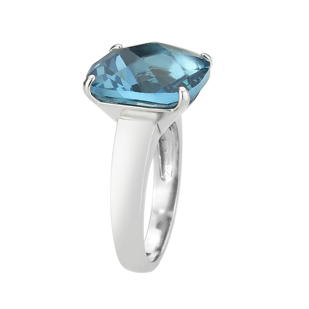 High polished (no plating) Stainless Steel Ring with Synthetic in SeaBlue