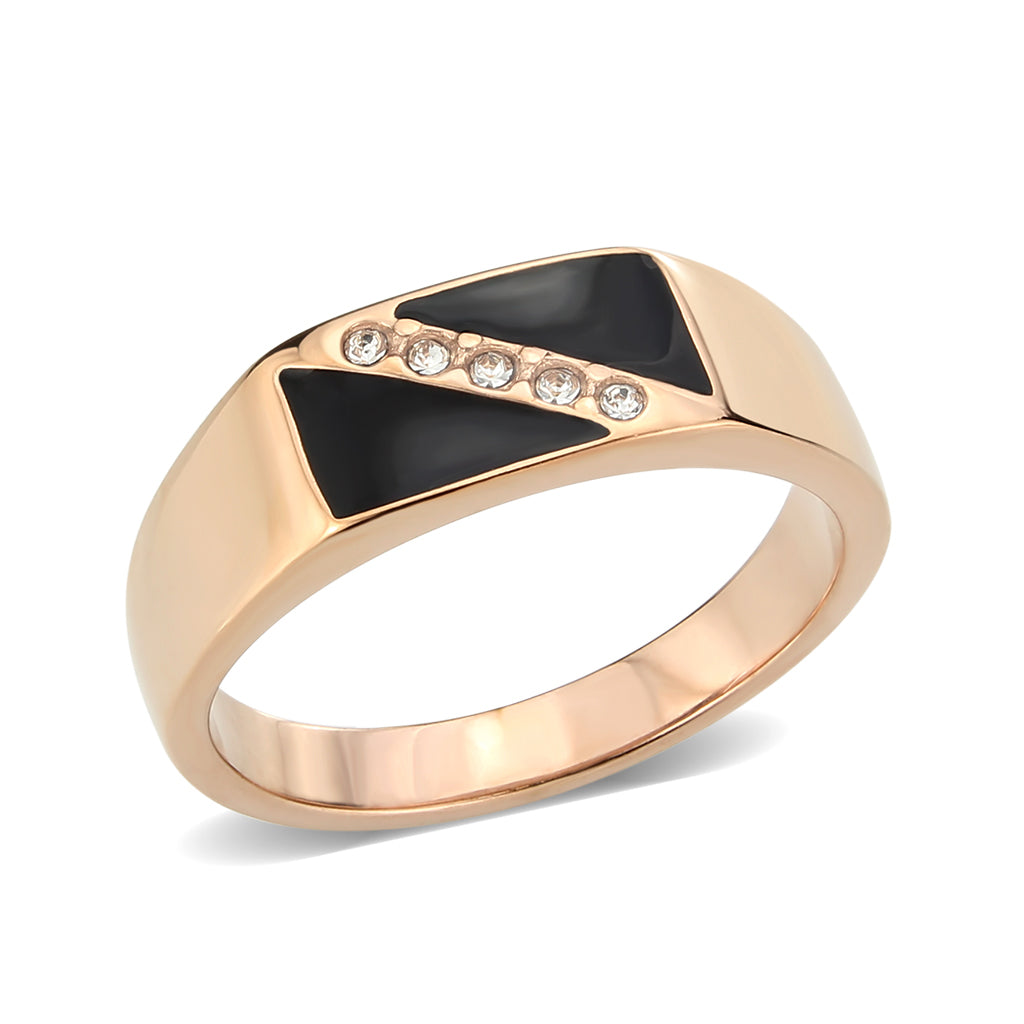 IP Rose Gold(Ion Plating) Stainless Steel Ring with Top Grade Crystal in Clear
