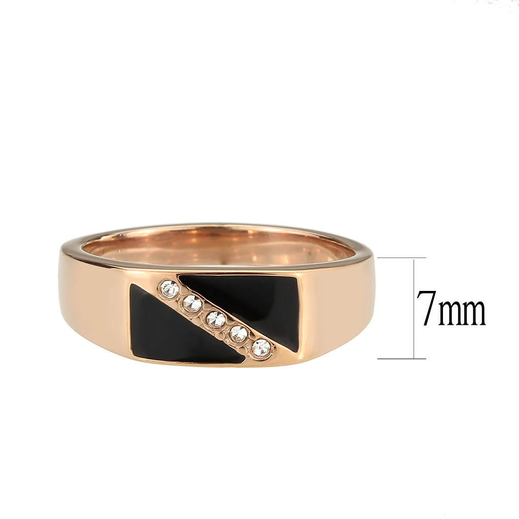 IP Rose Gold(Ion Plating) Stainless Steel Ring with Top Grade Crystal in Clear