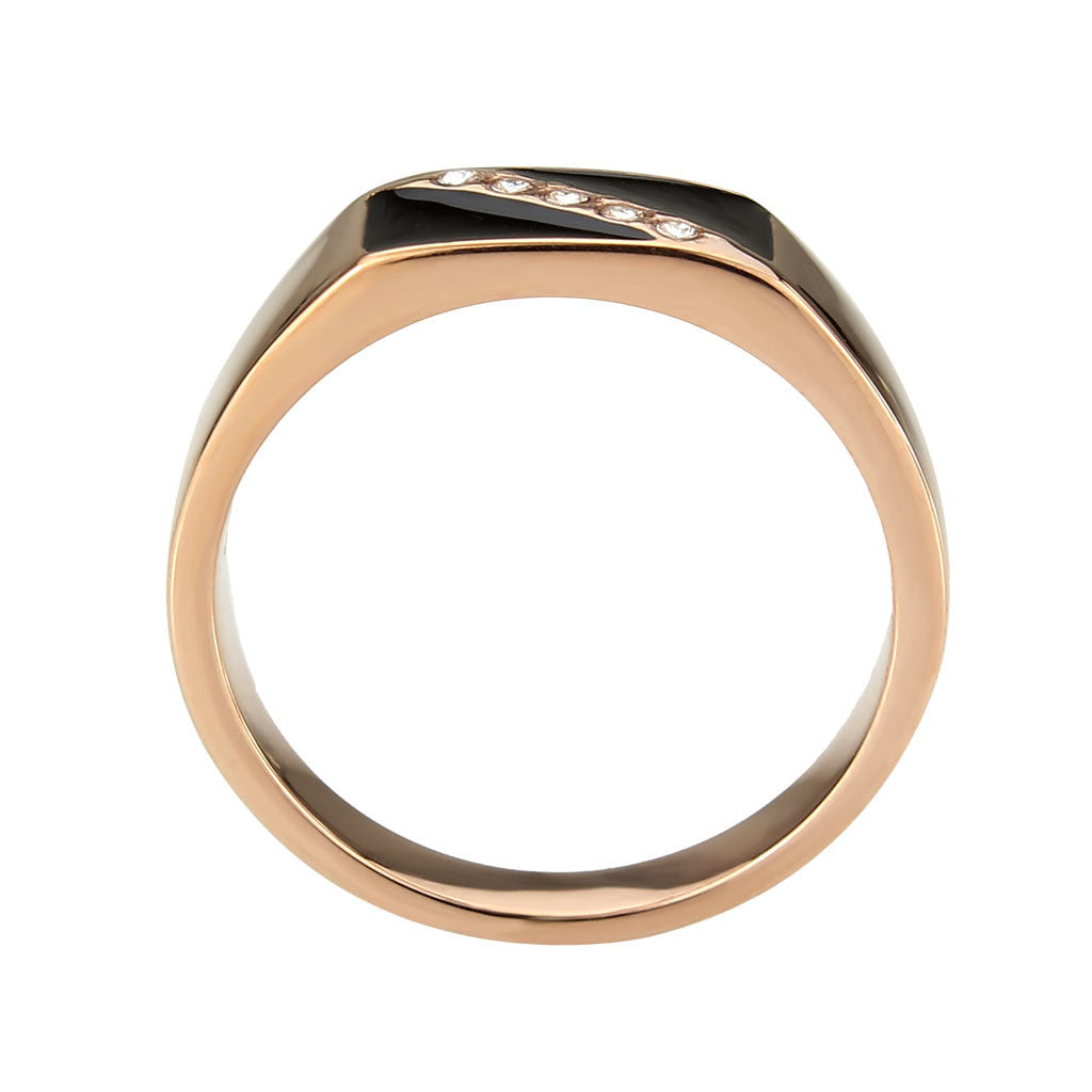 IP Rose Gold(Ion Plating) Stainless Steel Ring with Top Grade Crystal in Clear