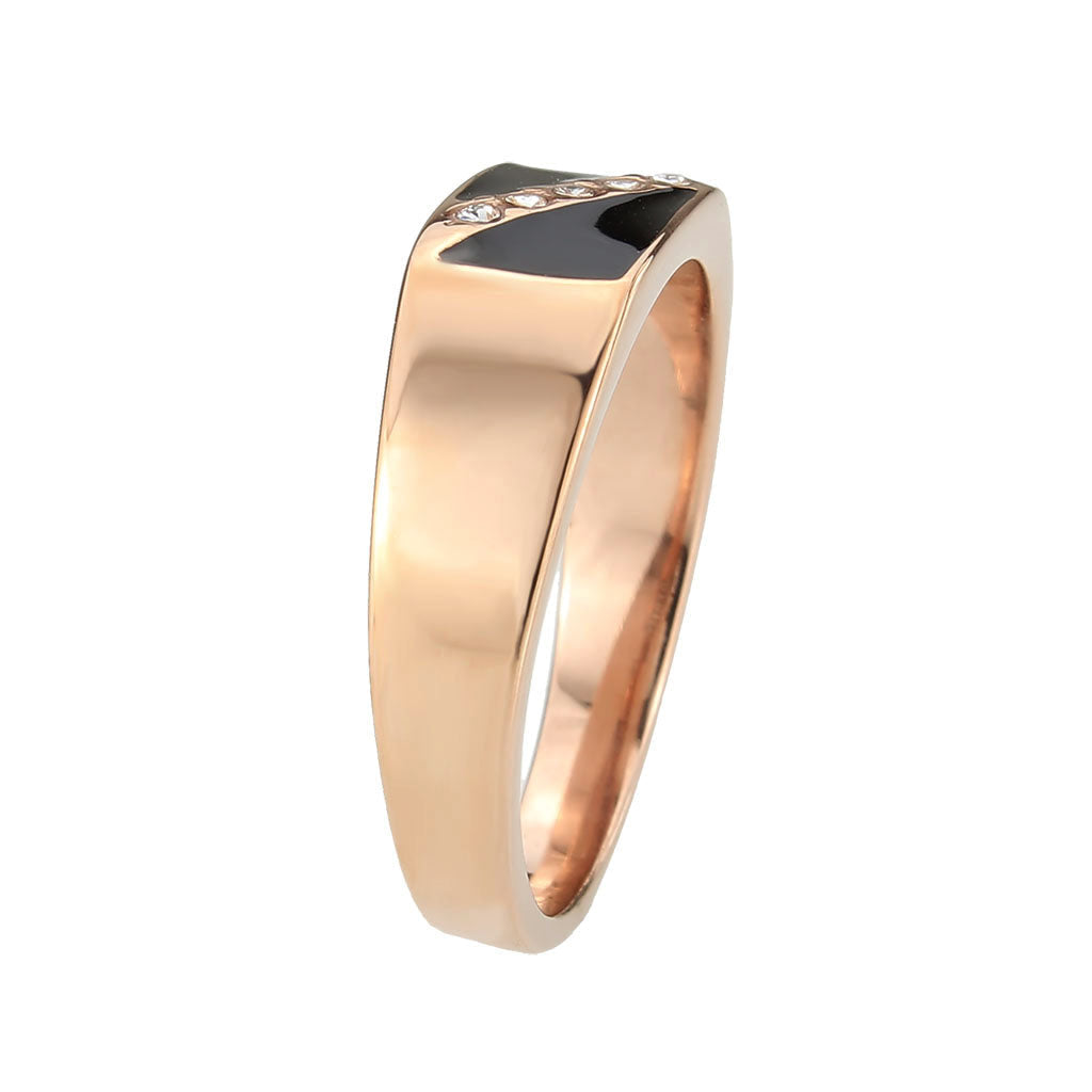 IP Rose Gold(Ion Plating) Stainless Steel Ring with Top Grade Crystal in Clear
