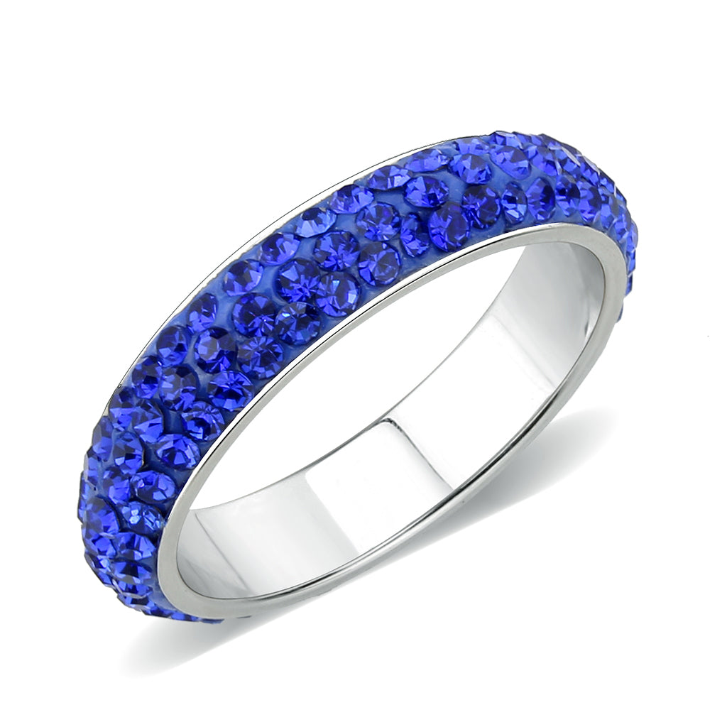 High polished (no plating) Stainless Steel Ring with Top Grade Crystal in Sapphire(206)