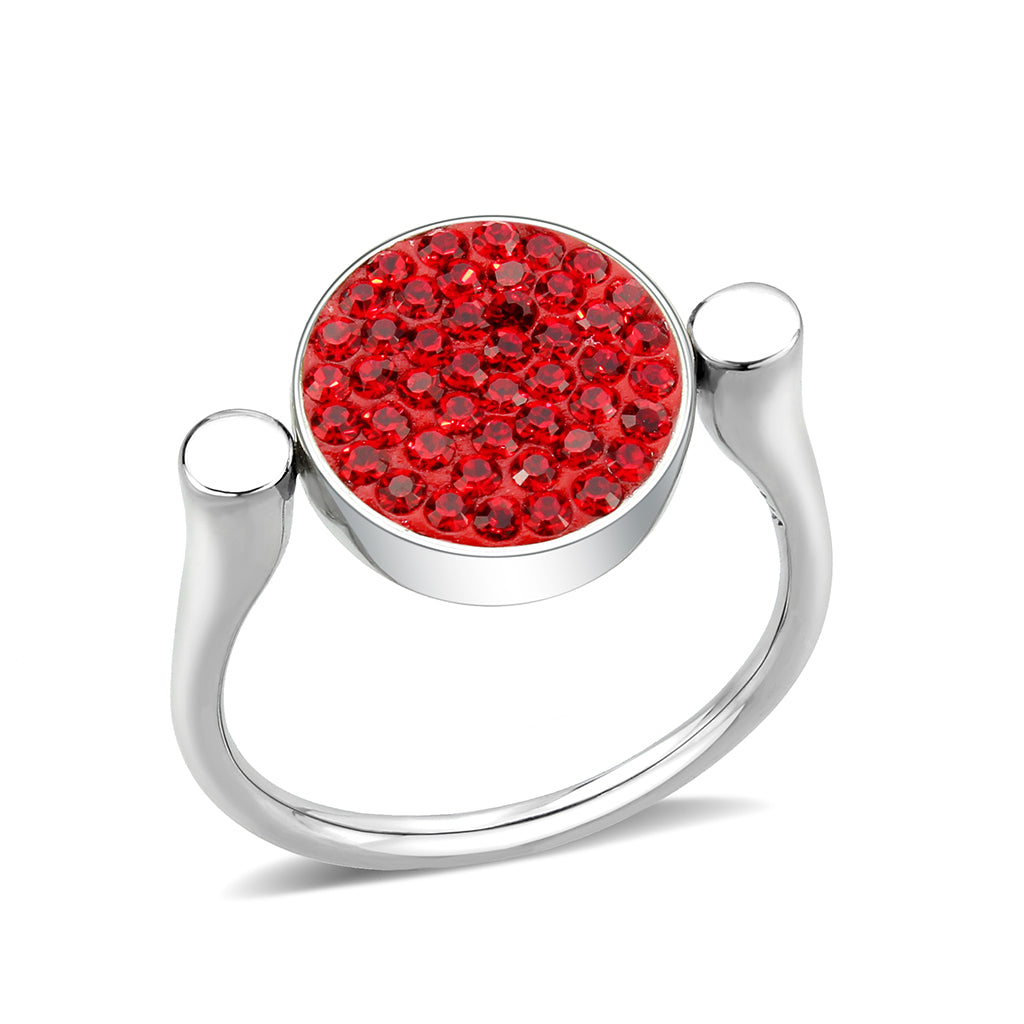 High polished (no plating) Stainless Steel Ring with Top Grade Crystal in Red Series