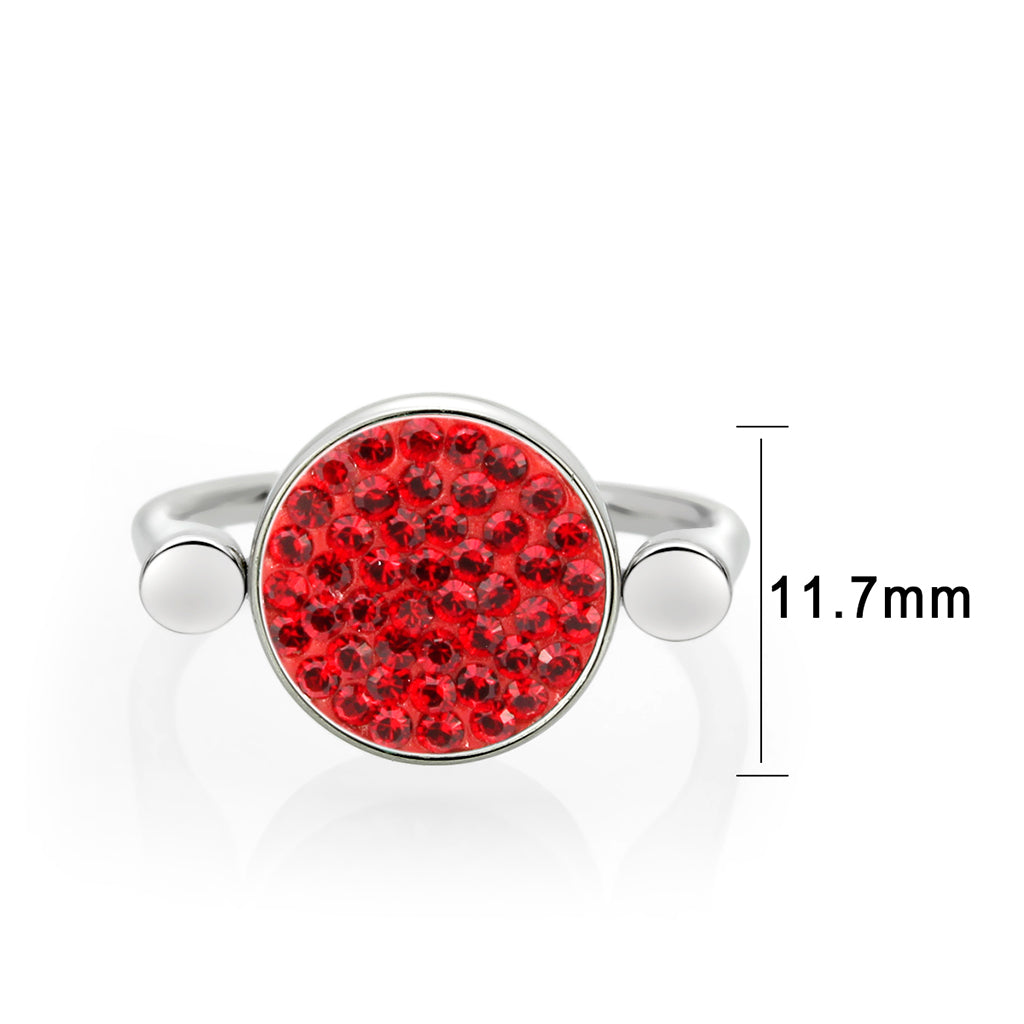 High polished (no plating) Stainless Steel Ring with Top Grade Crystal in Red Series