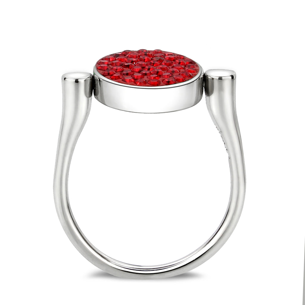 High polished (no plating) Stainless Steel Ring with Top Grade Crystal in Red Series