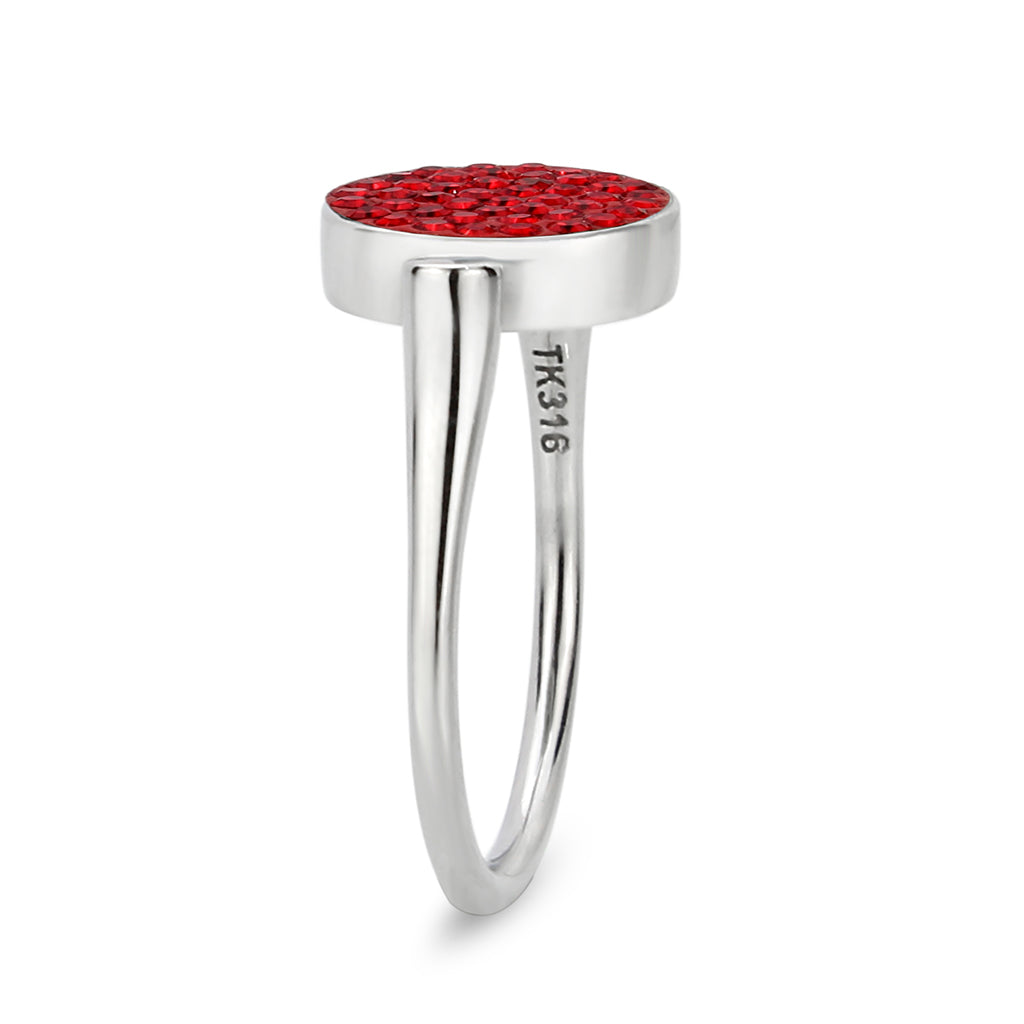 High polished (no plating) Stainless Steel Ring with Top Grade Crystal in Red Series