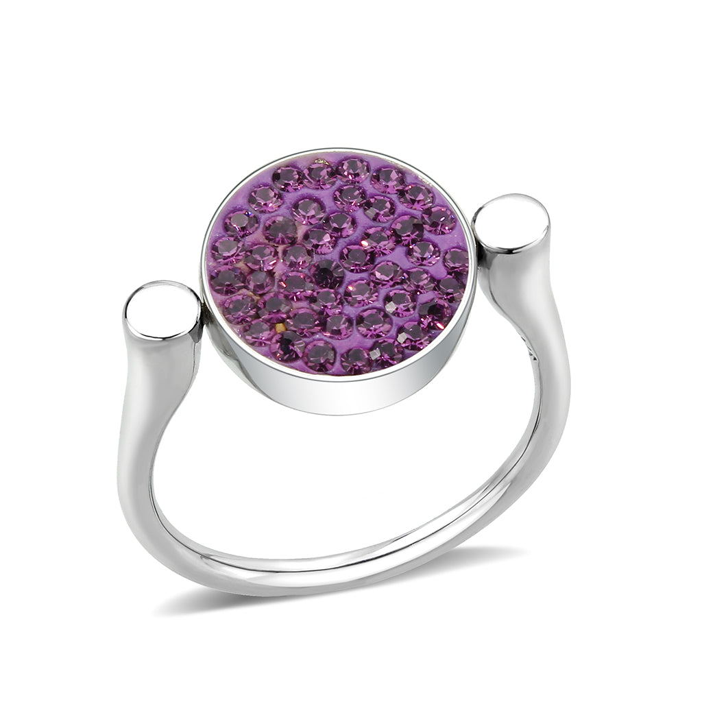 High polished (no plating) Stainless Steel Ring with Top Grade Crystal in Amethyst
