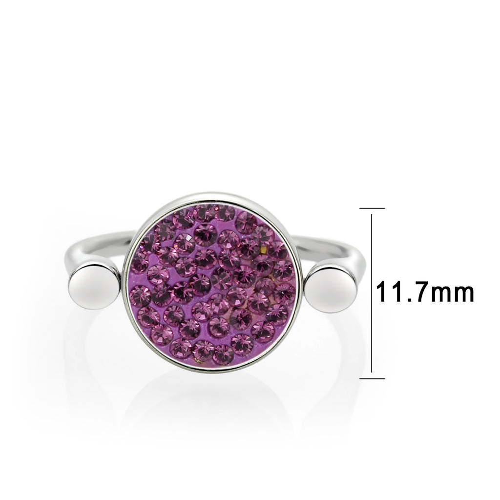 High polished (no plating) Stainless Steel Ring with Top Grade Crystal in Amethyst