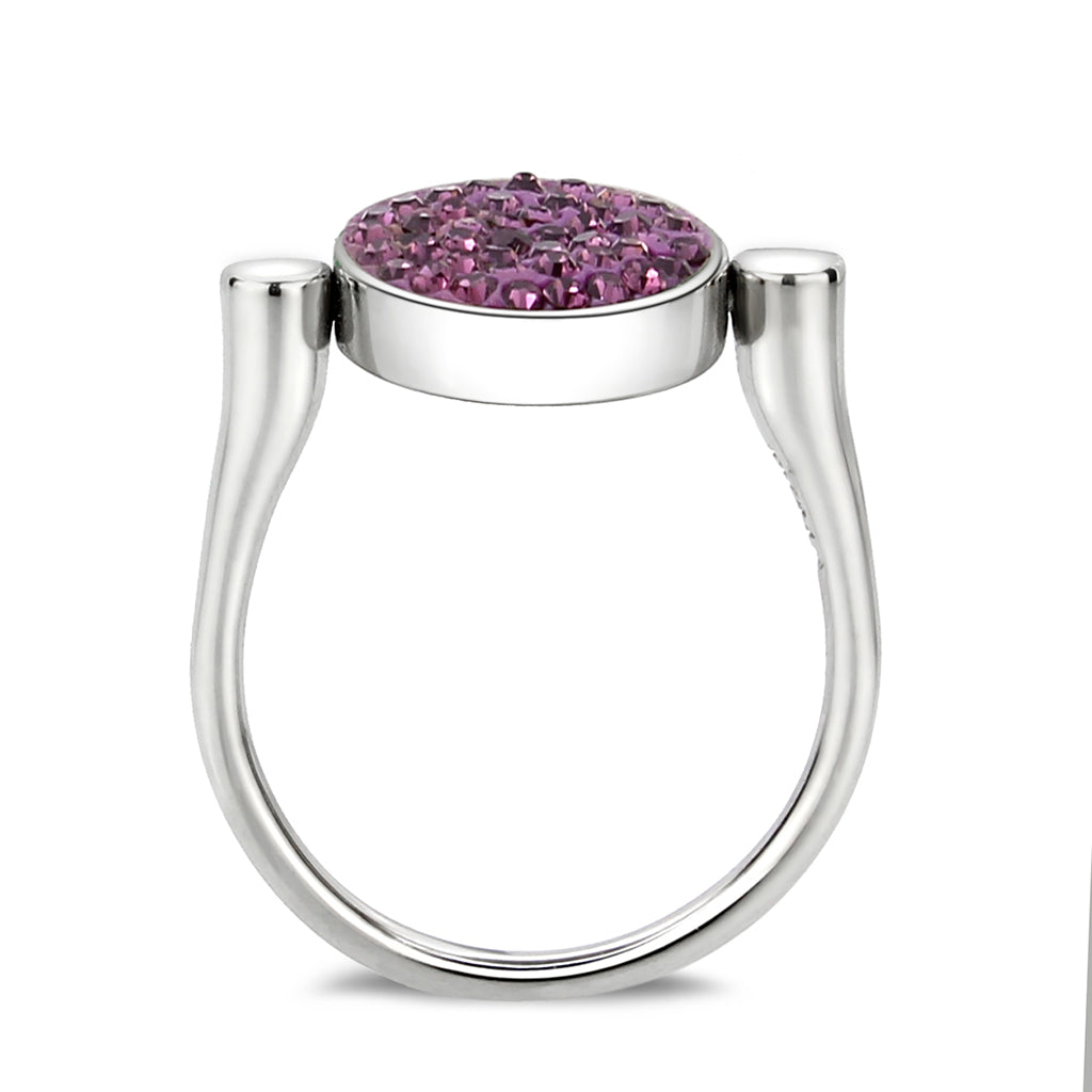 High polished (no plating) Stainless Steel Ring with Top Grade Crystal in Amethyst