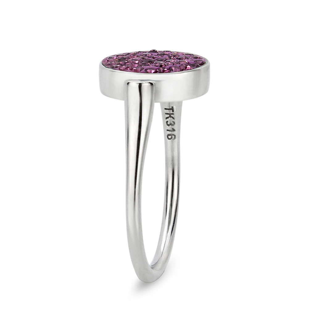 High polished (no plating) Stainless Steel Ring with Top Grade Crystal in Amethyst