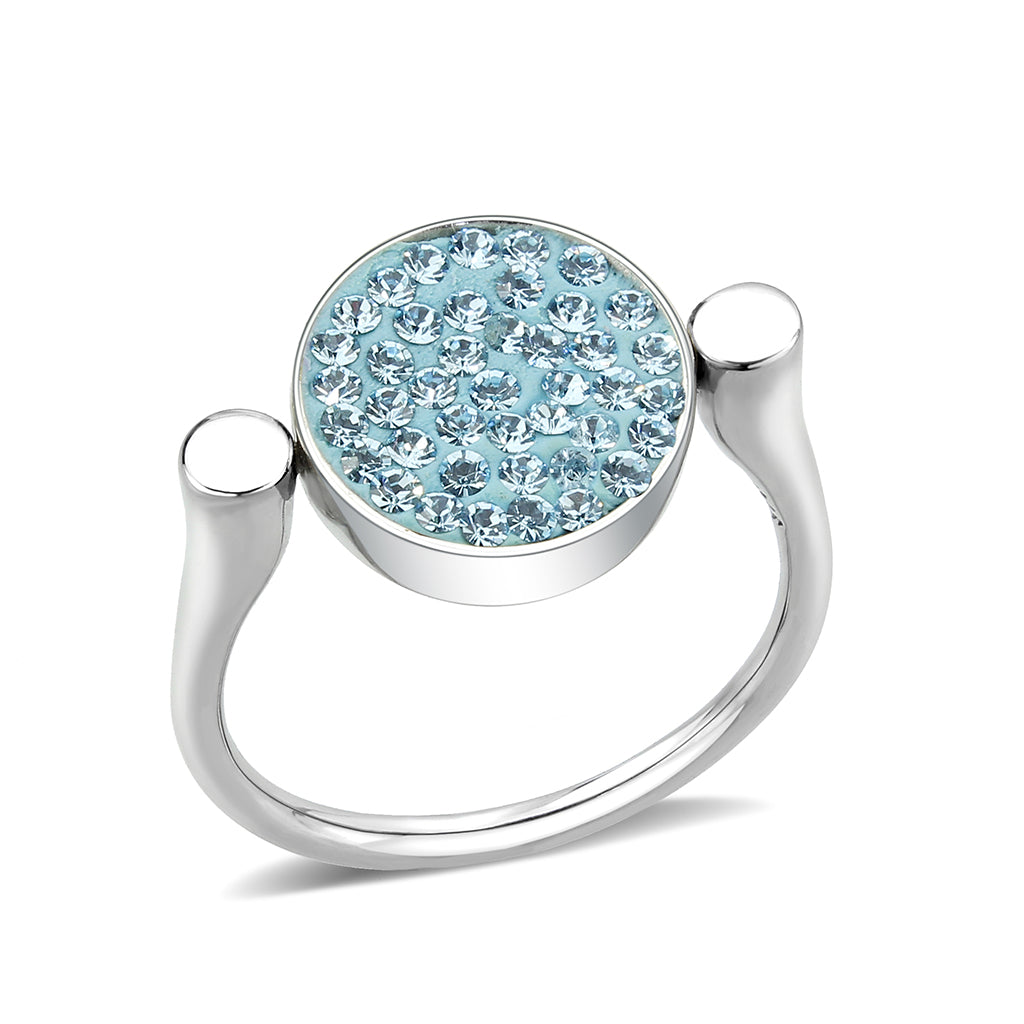 High polished (no plating) Stainless Steel Ring with Top Grade Crystal in SeaBlue