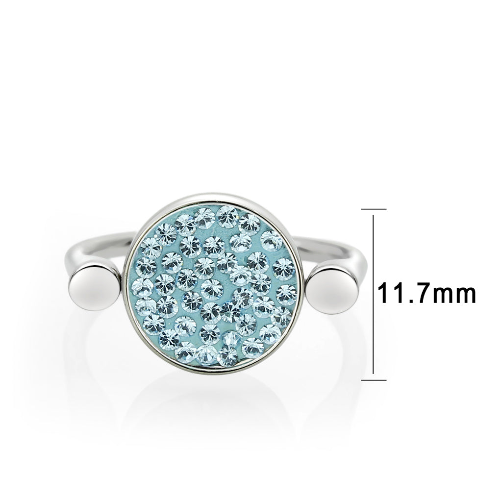 High polished (no plating) Stainless Steel Ring with Top Grade Crystal in SeaBlue