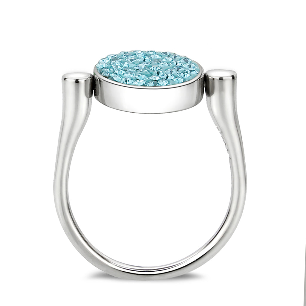 High polished (no plating) Stainless Steel Ring with Top Grade Crystal in SeaBlue